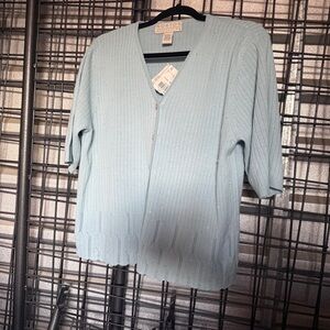VTG Norton McNaughton Blue Cardigan xl large Ribbed beaded made in hong kong A7